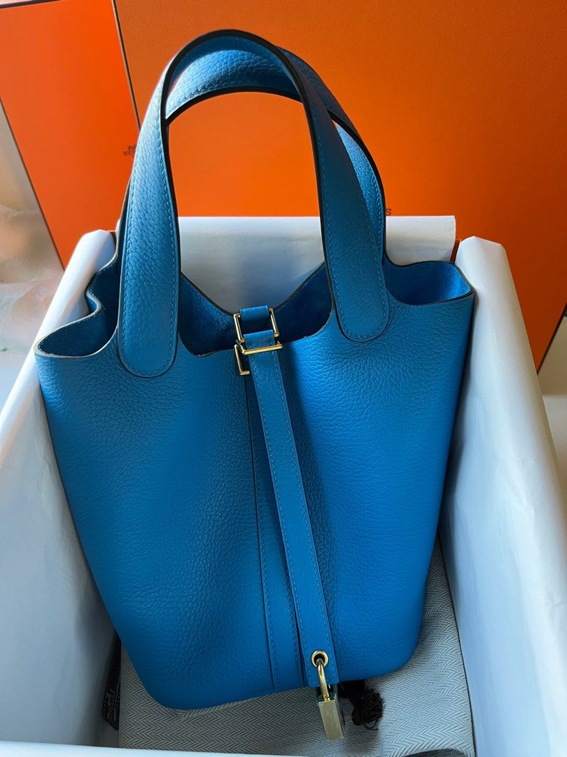 HERMES Picotin Lock PM Hand bag Taurillon Clemence leather Blue zanzibar  Used