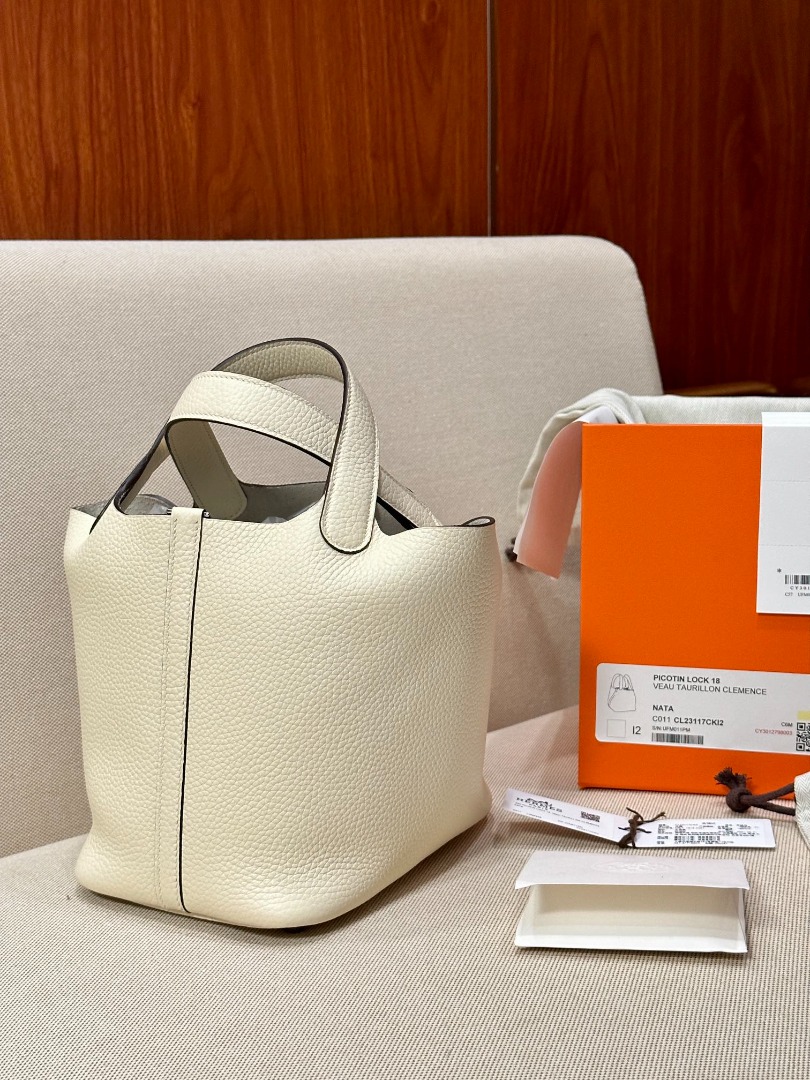 Hermes vegetable basket Picotin 18 TC I2 cream white silver buckle