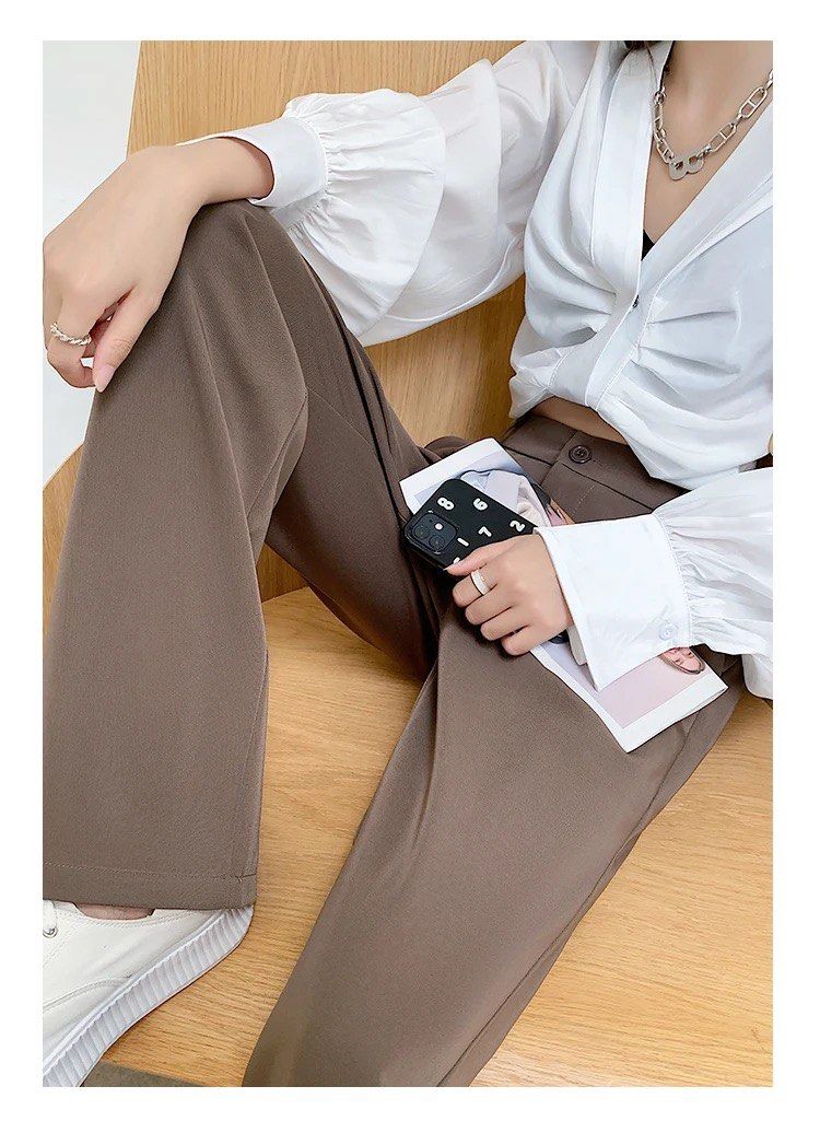high waist wide leg pants in brown, Women's Fashion, Bottoms, Other Bottoms  on Carousell