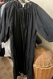 H&M Linen Blend Maxi Dress with Puffed Embroidered Sleeves