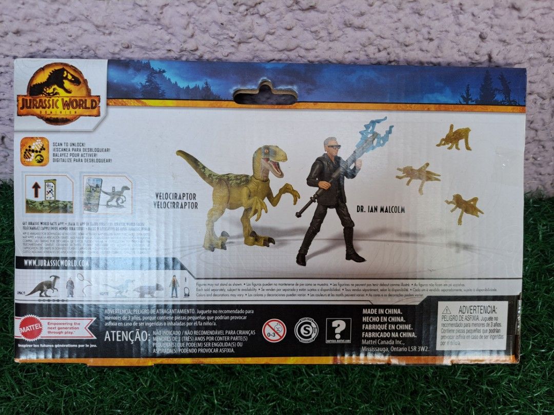 Jurassic World Dominion Human & Dino Pack Dr. Ian Malcolm & Velociraptor & Accessories, Authentic Action Figures, Movable Joints, from 4 Years