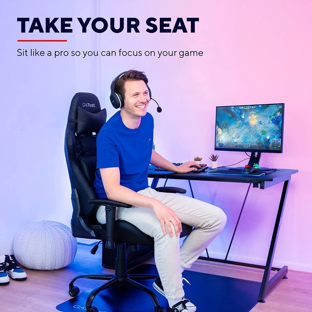 K0163 Trust Gaming GXT 708 Resto Gaming Chair PC Desk Chair Full 360 Rotatable Seating Strong and Robust Metal Base Frame Chair for Computer