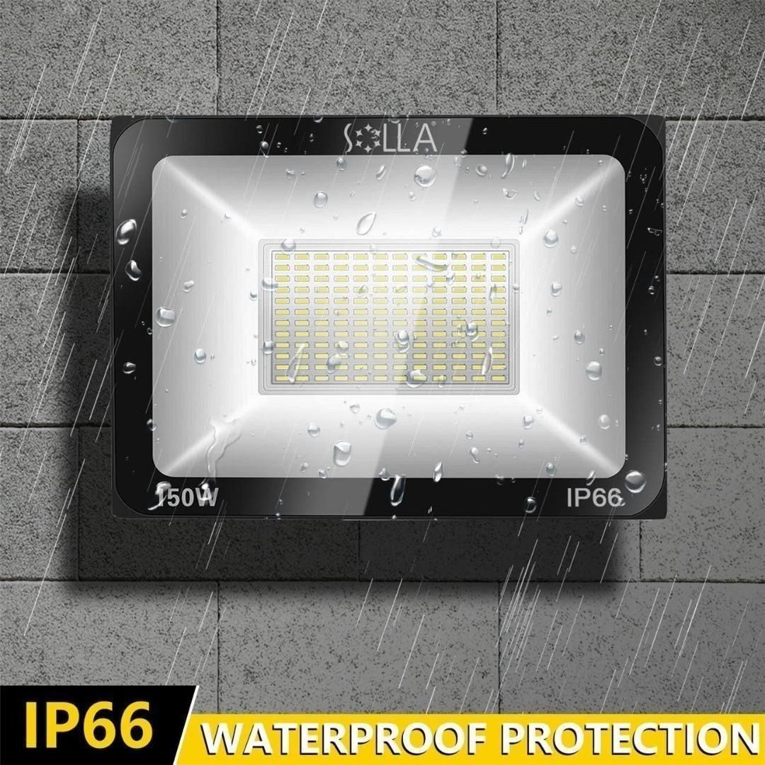 K0167 SOLLA 150W LED Flood Light IP66 Waterproof 12000lm 800W Equivalent Super Bright Outdoor Security Lights 6000K Daylight White Outdoor Floodlight for Garage Garden Lawn and Yard Furniture Home Liv...