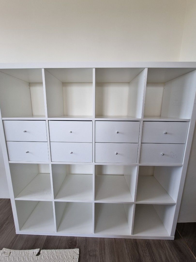 Kallax 4 x 4 Unit in White with Drawers, Furniture & Home Living