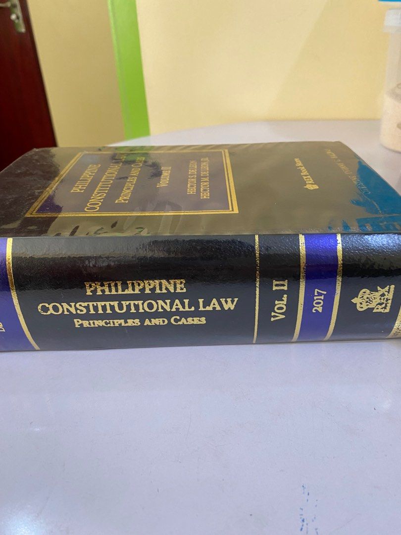 Law book (Category: Textbooks) located in Manila. Submitted by cyltine (Listing ID 1227811441, Image 2). Description: Lightly used with Engraved name in the cover. Minimal highlights. Philippine Constitutional Law (Principles and Cases) Volume II by Hector S. De Leon and Hector M. De Leon Jr. 2017 edition .