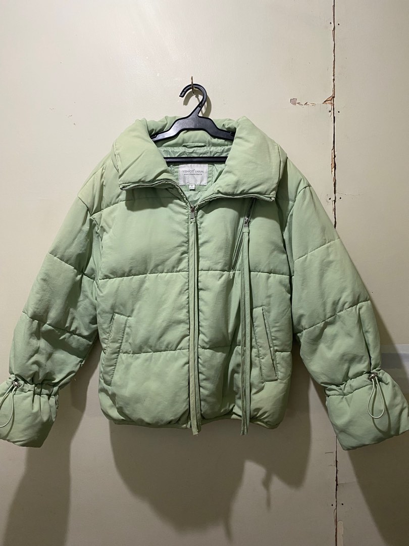 Mint green puffer jacket on Carousell