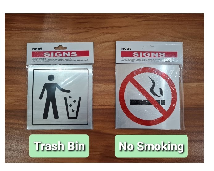 No Smoking Signage / Trash Can Bin Throw Trash Here Signage Stainless
