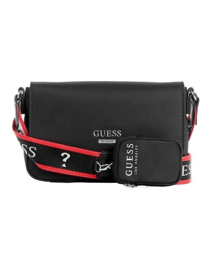 Guess carbondale flapover crossbody bag in black clearance
