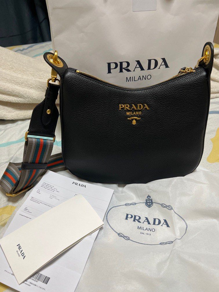 Prada Pattina Saffiano Black Gold Chain Crossbody Bag, Luxury, Bags &  Wallets on Carousell