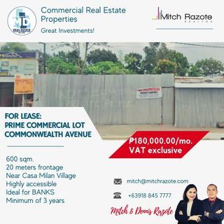 Prime Commercial Lot For Lease on Commonwealth Avenue Quezon City Near Casa Milan Village