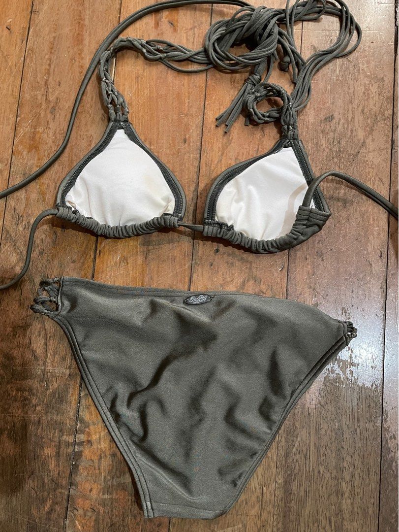 Rip curl dark olive green bikini set / swimsuit swimwear two piece (Category: Bikinis & Swimsuits) located in Binan City. Submitted by veronavintage (Listing ID 1227801961, Image 2). Description: Original Ripcurl bikini set Bought for 2.4k at store Dark olive green color, semi shine fabric Minor stain on inseam & back of top Very good condition Fits xs-s frames.
