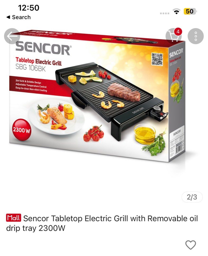 Sencor tabletop electric grill with removable drip tray, TV & Home