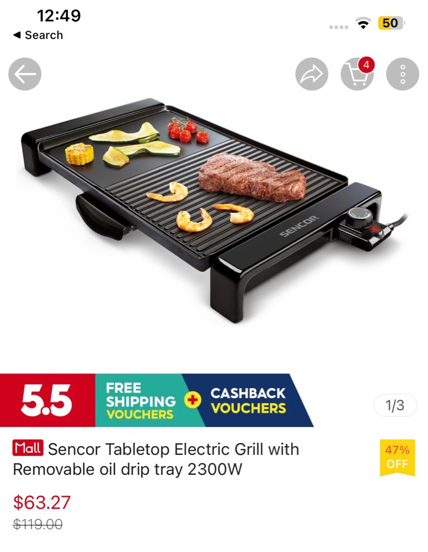 Sencor tabletop electric grill with removable drip tray, TV & Home