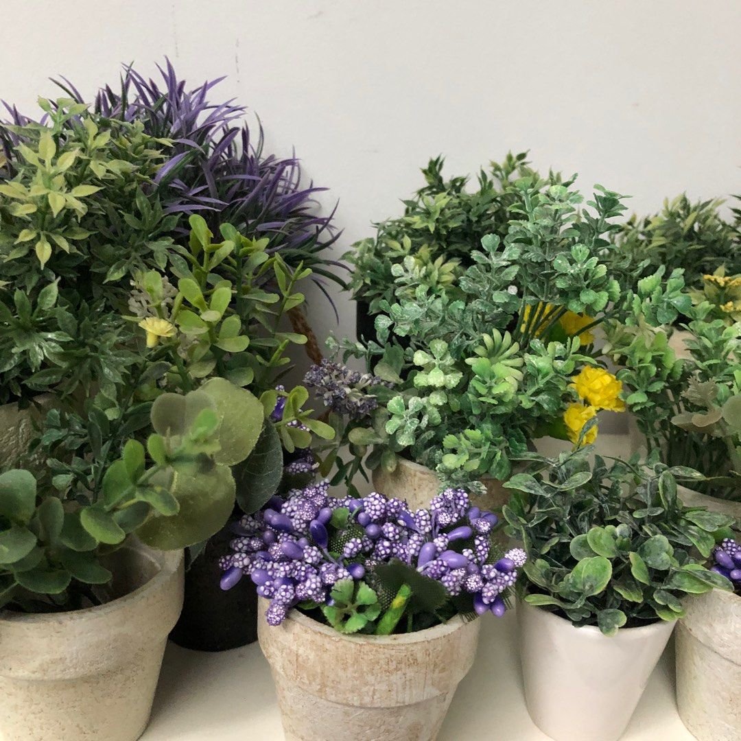 [Set of 20] Artificial mini plants with pots, Furniture & Home Living