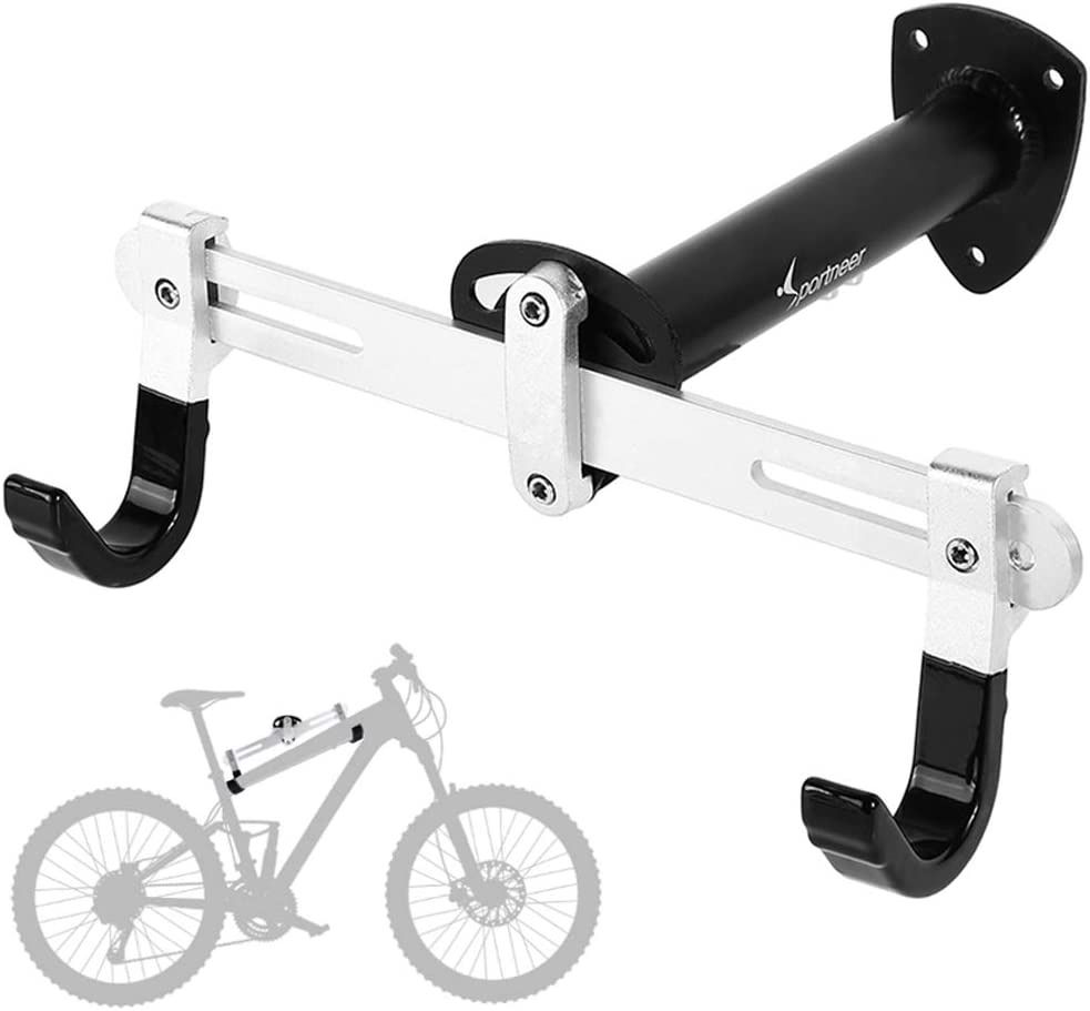 Sportneer Bike Wall Mount Adjustable Horizontal Indoor Storage Rack for Bicycle Heavy Duty Metal Cycling Hanging Hook in Garage or Home for Road Mountain Kids Bikes Sports Equipment Bicycles Parts Par...