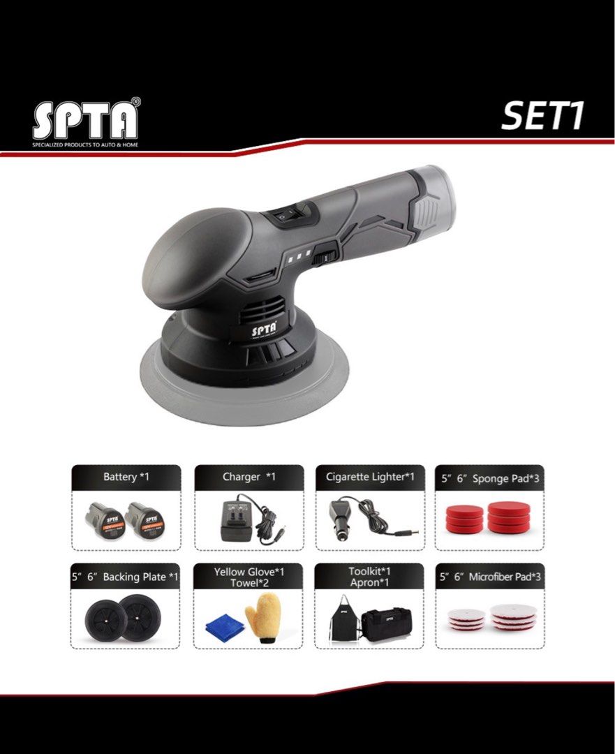 SPTA cordless buffer/polisher, Car Accessories, Accessories on Carousell