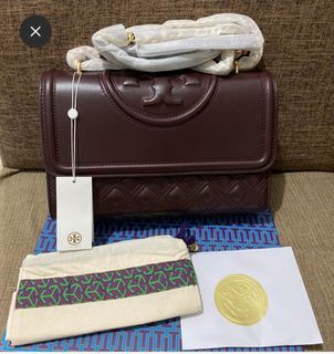 Tory Burch Fleming Convertible Bag Purse Maroon Red