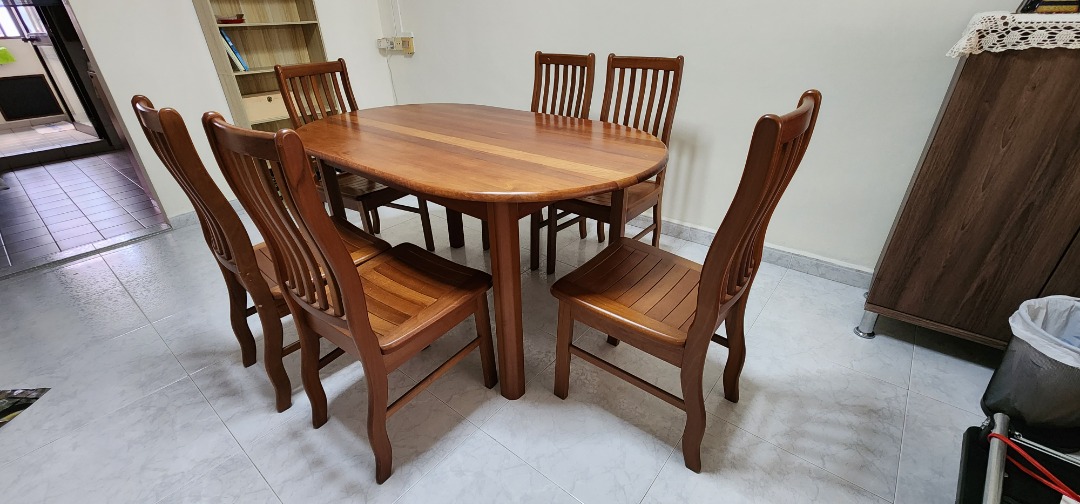 Used wooden dining tables and 6 chairs, Furniture & Home Living