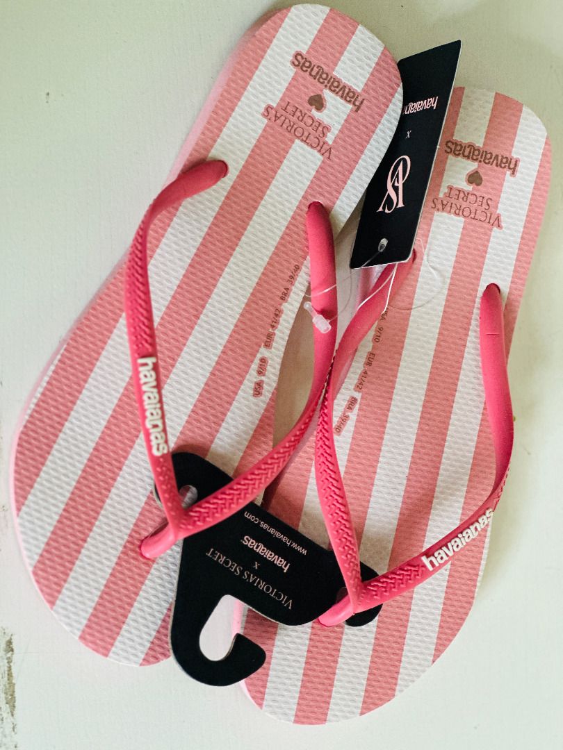 VICTORIA S SECRET VS X HAVAIANAS WHITE PINK STRIPES FLIP FLOPS
