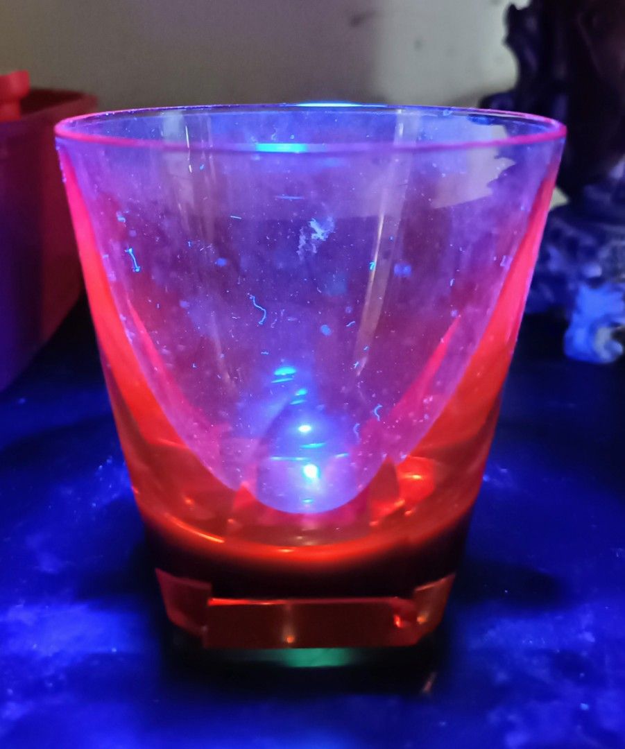 Vintage Drinking Glass UV Reactive Cadmium Glass, Furniture & Home