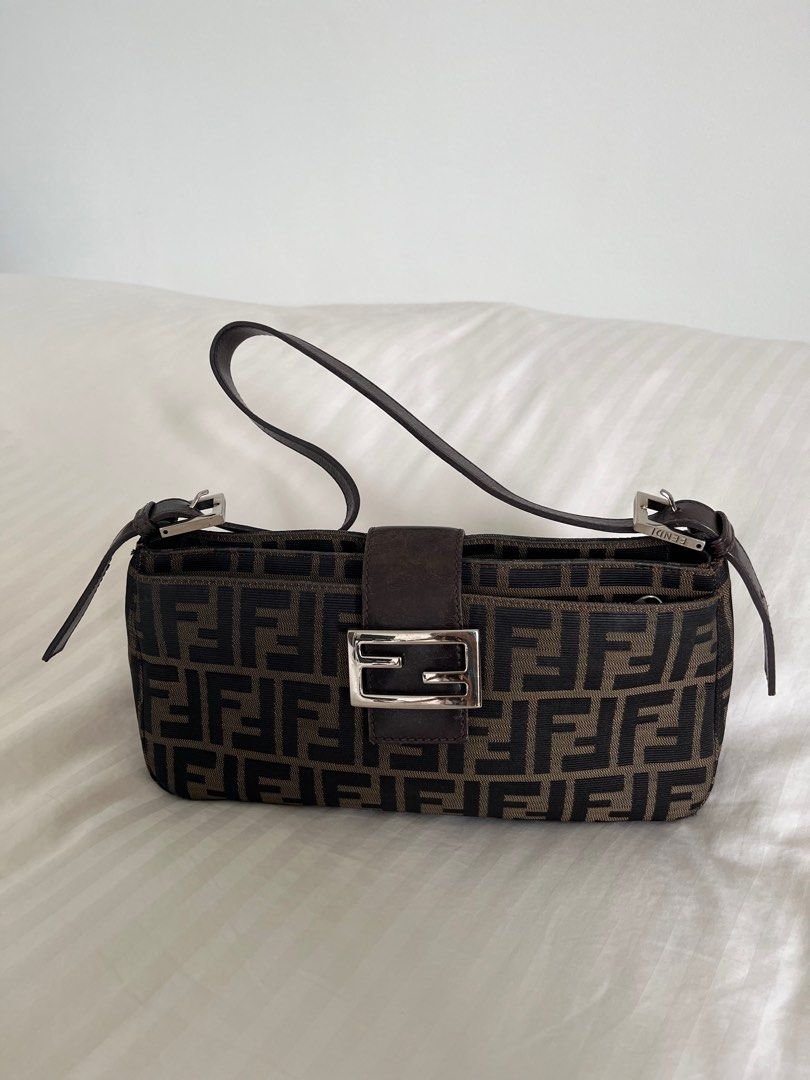 Vintage Fendi Zucca Pochette Baguette Black, Luxury, Bags & Wallets on  Carousell