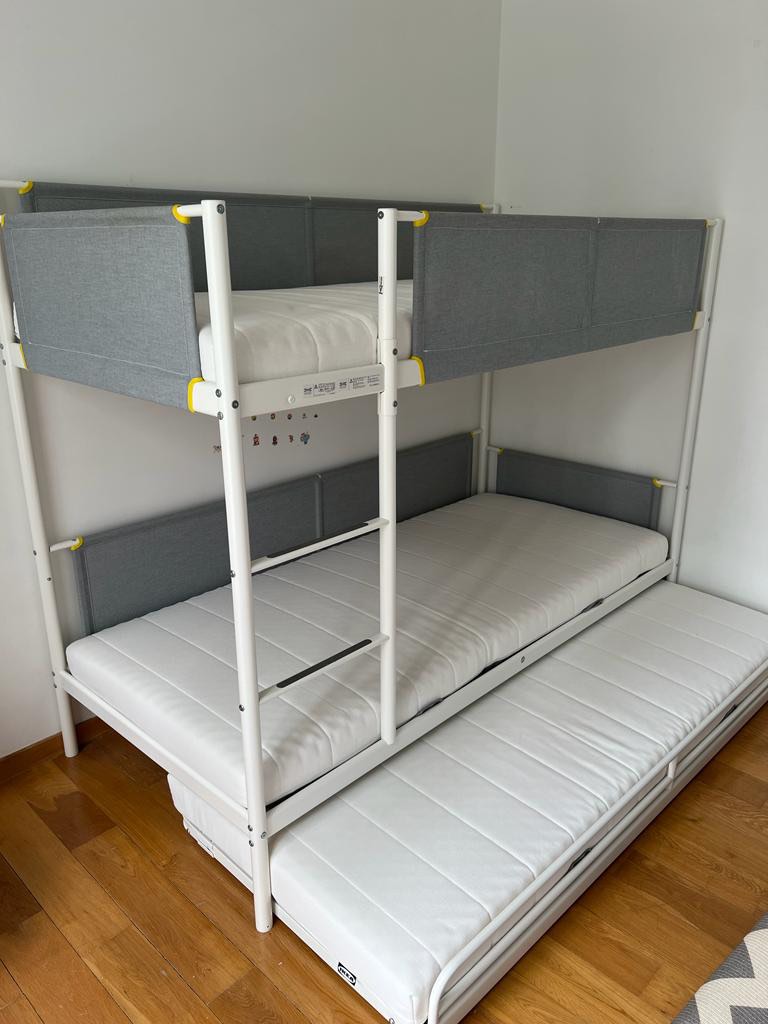 VITVAL Bunk bed frame with underbed, white/light grey, 90x200 cm
