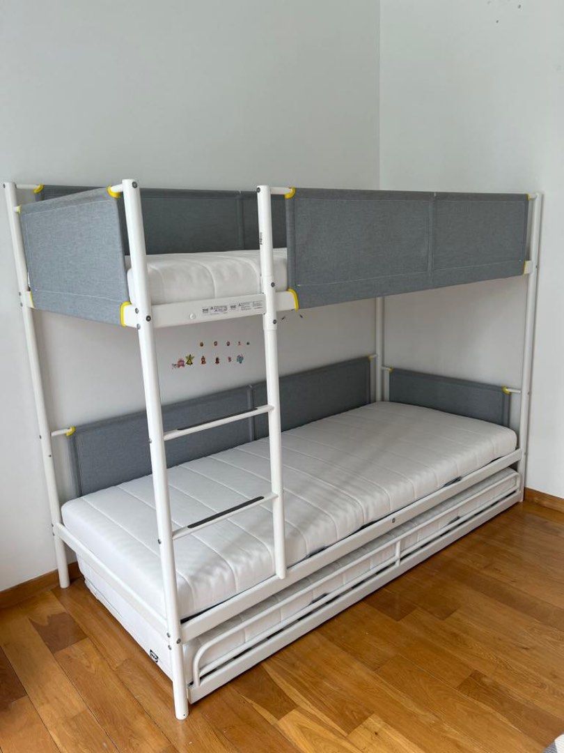 VITVAL Bunk bed frame with underbed white light grey 90x200 cm