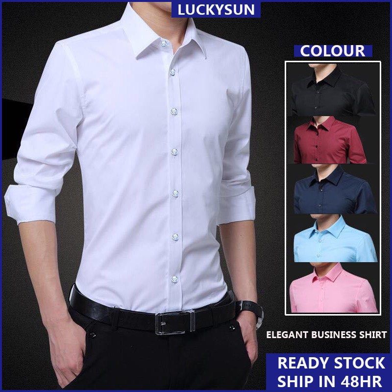 White Shirt Men Korean Button Smart Long Sleeve Shirts Plain Casual Formal Office Shirt M 5XL