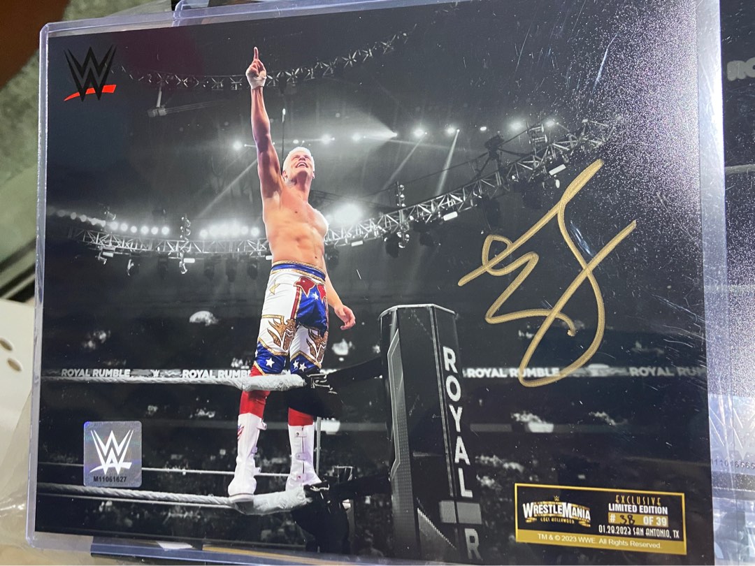 WWE Wrestlemania Cody Rhodes signed auto autograph photo /39 , Mattel