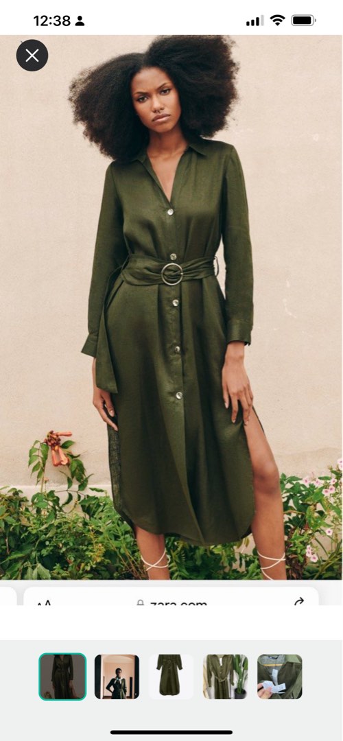 Zara khaki linen sales dress