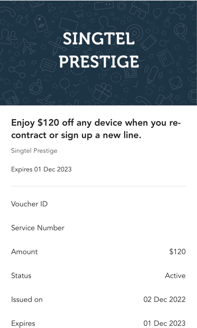 120 Singtel Prestige Voucher for Grabs, Tickets & Vouchers, Vouchers