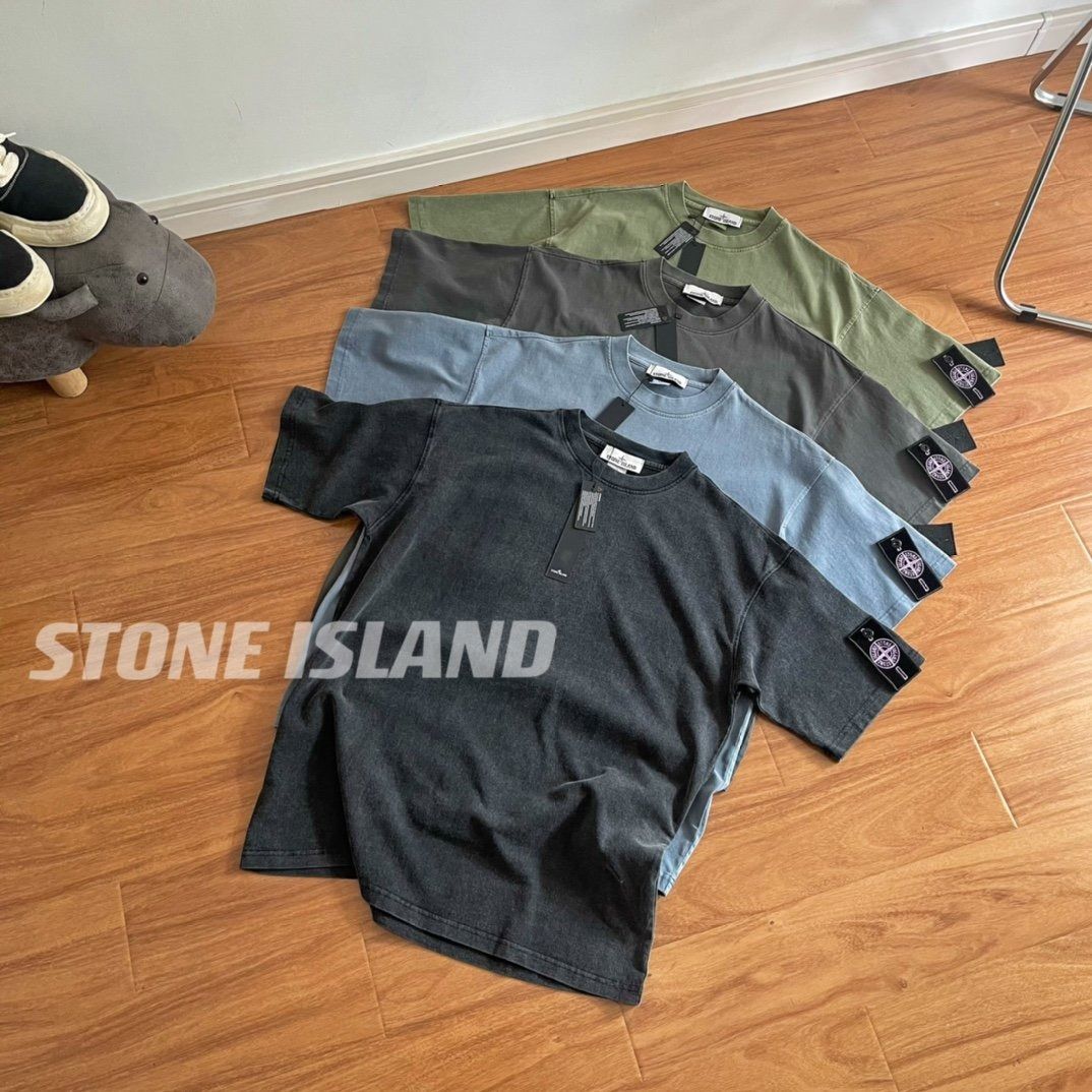 23ss STONE·ISLAND石头岛重工水洗蜡染双标黑紫臂章短袖Tee, 男裝, 上身
