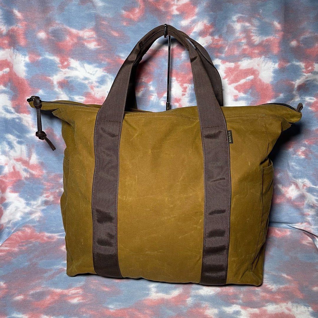 85 new filson grab n go tote bag USA zippered totebag wax dark tan and brown