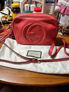 🎯 AUTHENTIC GUCCI PEBBLED CALFSKIN SMALL SOHO DISCO BAG TABASCO RED/PINK-303364
