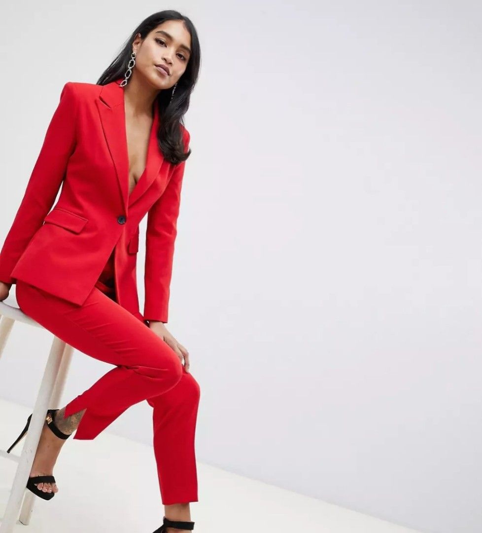 SUSIELADY Womens 2 Pieces Casual Business Suit Set Long Sleeve Blazer and Pants  Set for Work Professional Office Lady Red - ShopStyle