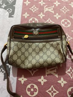 Authentic Vintage GUCCI Web Sherry Line Shoulder Cross Body Bag Leather  Brown, Luxury, Bags & Wallets on Carousell