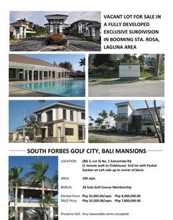 Lot in Bali Mansions, South Forbes, Sta.Rosa, Laguna