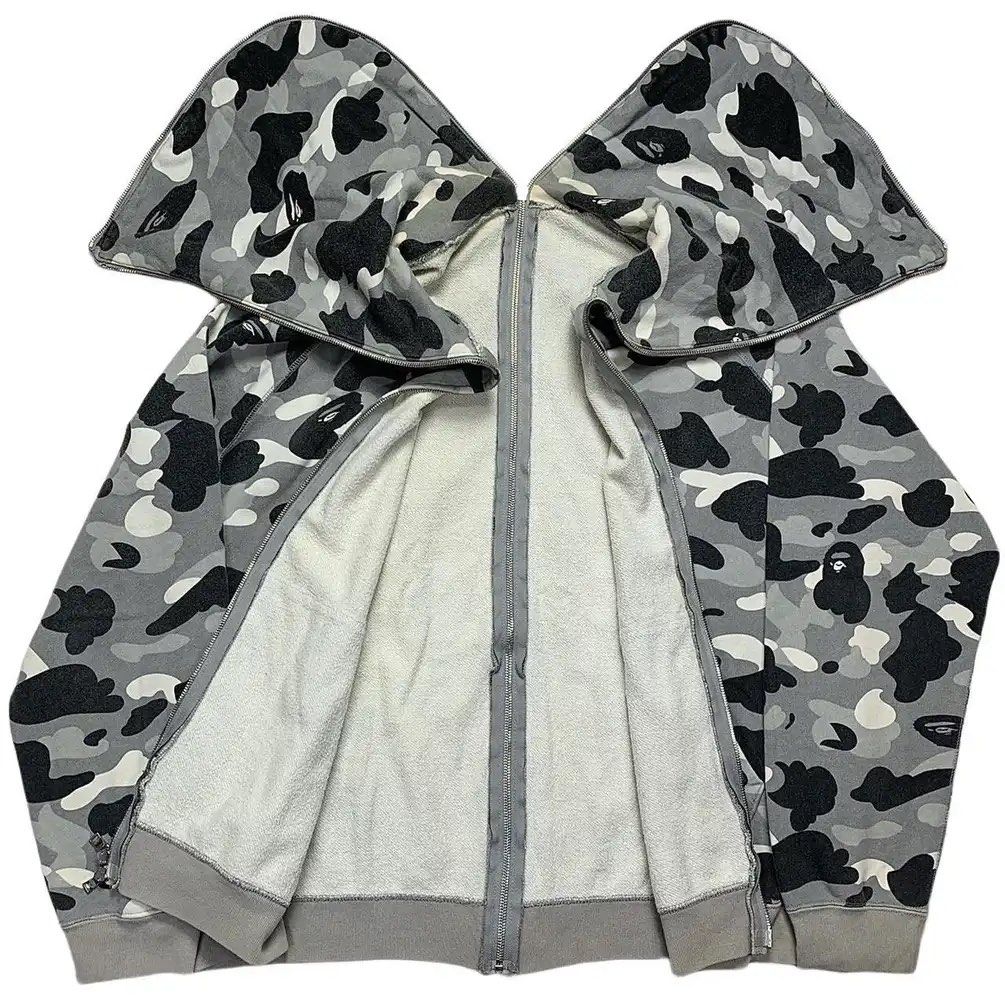 BAPE a bathing ape Gray Camo Full Zip Split Hoodie size M rm1199