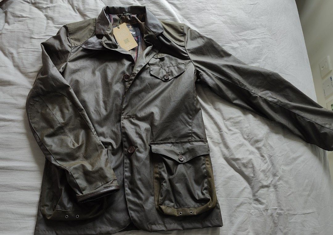 Barbour Beacon Sports Wax Jacket / olive / size M, 男裝, 外套及