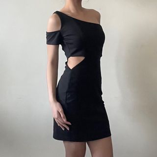 Black Cut Out One Shoulder Asymmetrical Dress