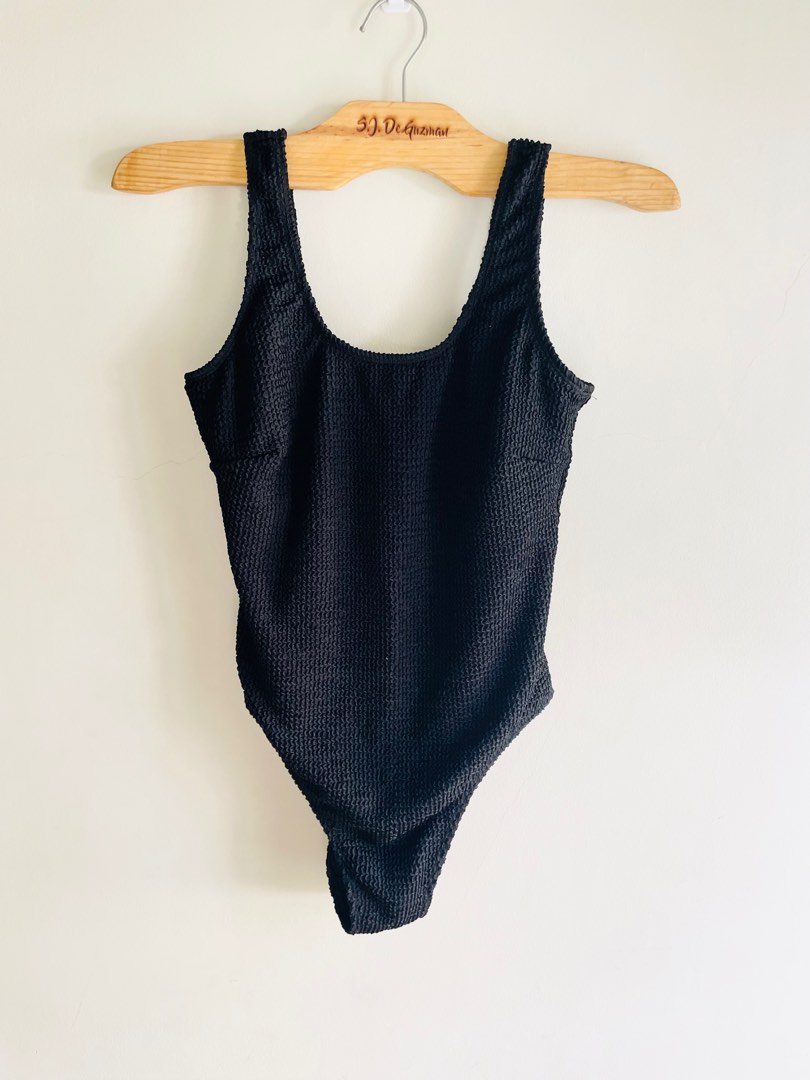 Black One Piece Swimsuit / Low back Swim Suit (H&M Inspired) / Ribbed