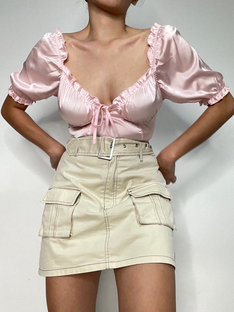 Blush pink satin bustier top, Women's Fashion, Tops, Blouses on Carousell