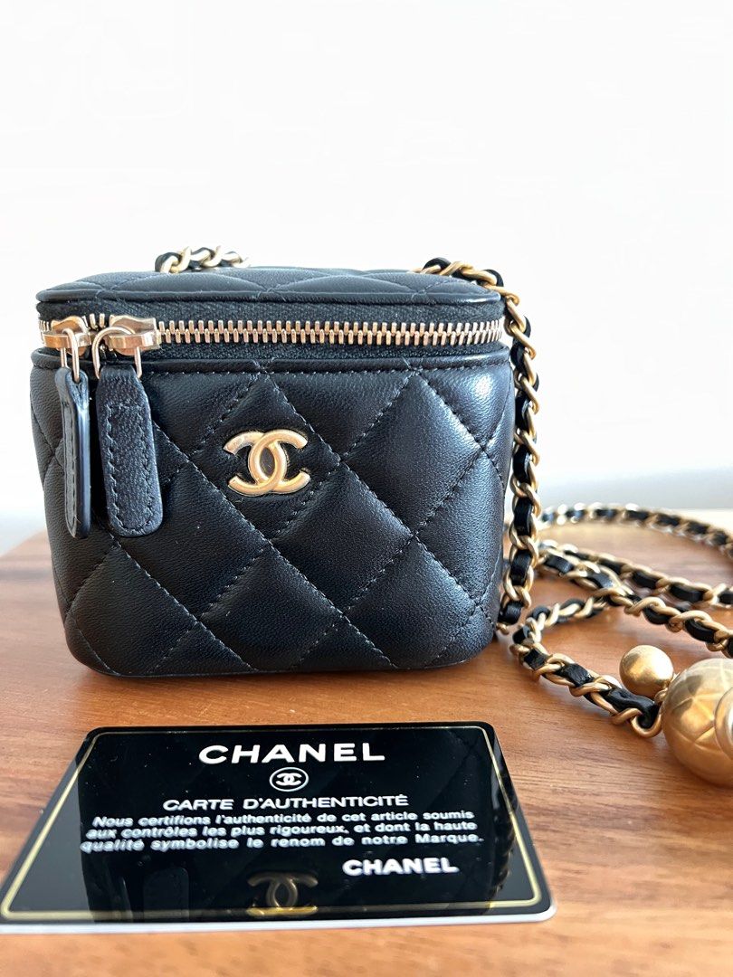 Brand New Authentic In Box Chanel Vanity Case Mini Chain Bag Black Caviar  GHW