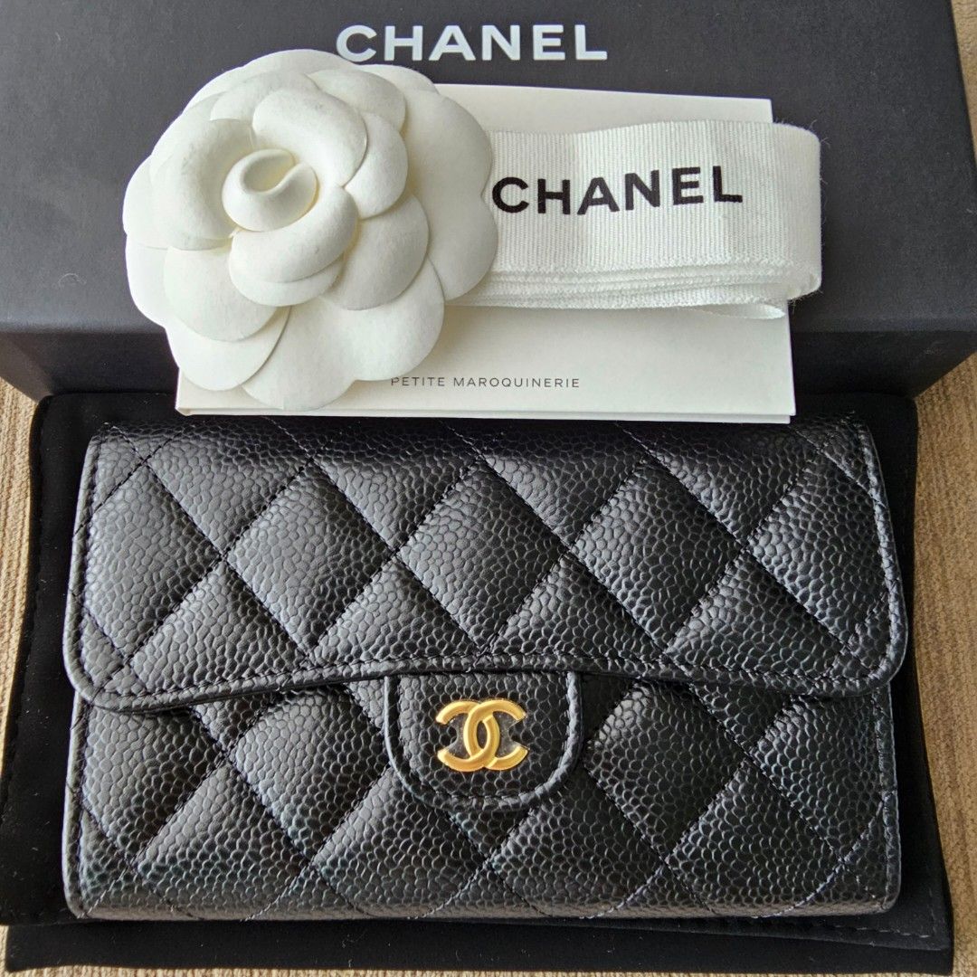 Chanel Classic Flap Wallet with Gold Hardware, Black Caviar, Luxury, Bags &  Wallets on Carousell