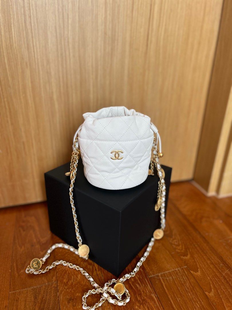 Chanel sling mini bag in white, Luxury, Bags & Wallets on Carousell