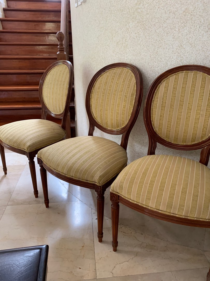 French louis xvi stripped bleach dining chairs 1
