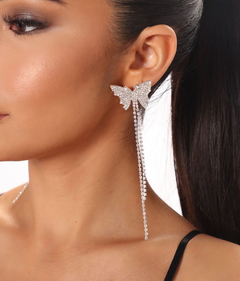 Fashion Nova Diamante Rhinestone Butterfly Earrings Women s Fashion Jewelry Organisers Earrings on Carousell