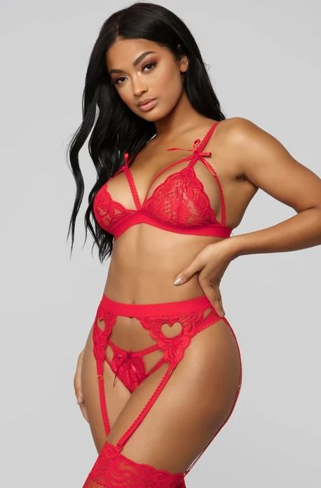 Fashion Nova Red Lace 3-piece Lingerie Set - Size M, Women's