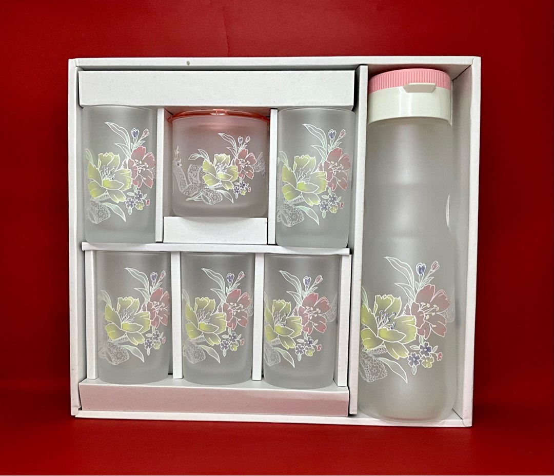 FLEUR pitcher& Drinking glass set in frosted glass japan made