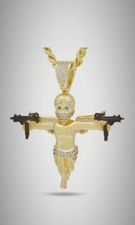 Gold plated lucky Cupid with UZI charm and necklace - Super rare